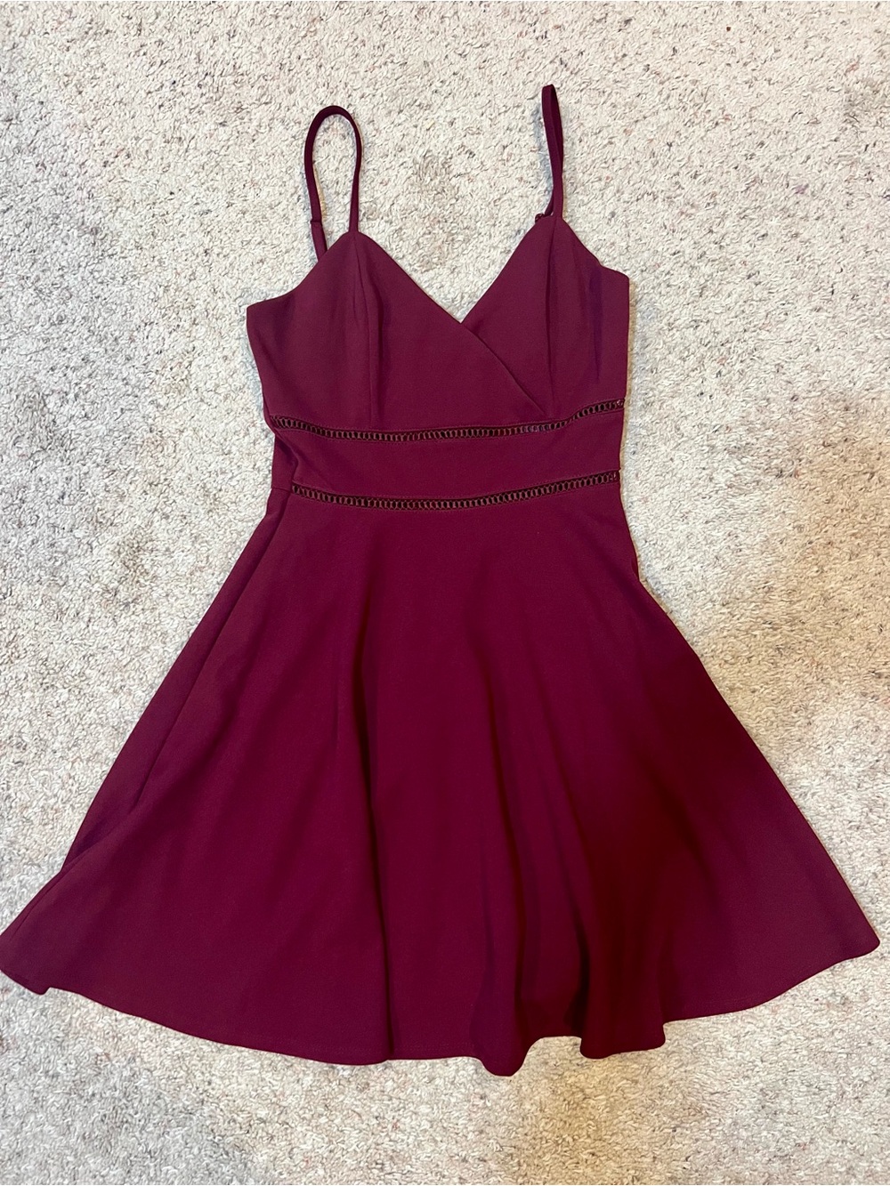 ๐Trixxi Womenโs Burgundy Fit & Flare Dress โ Strappy Faux Wrap Cutout Waist